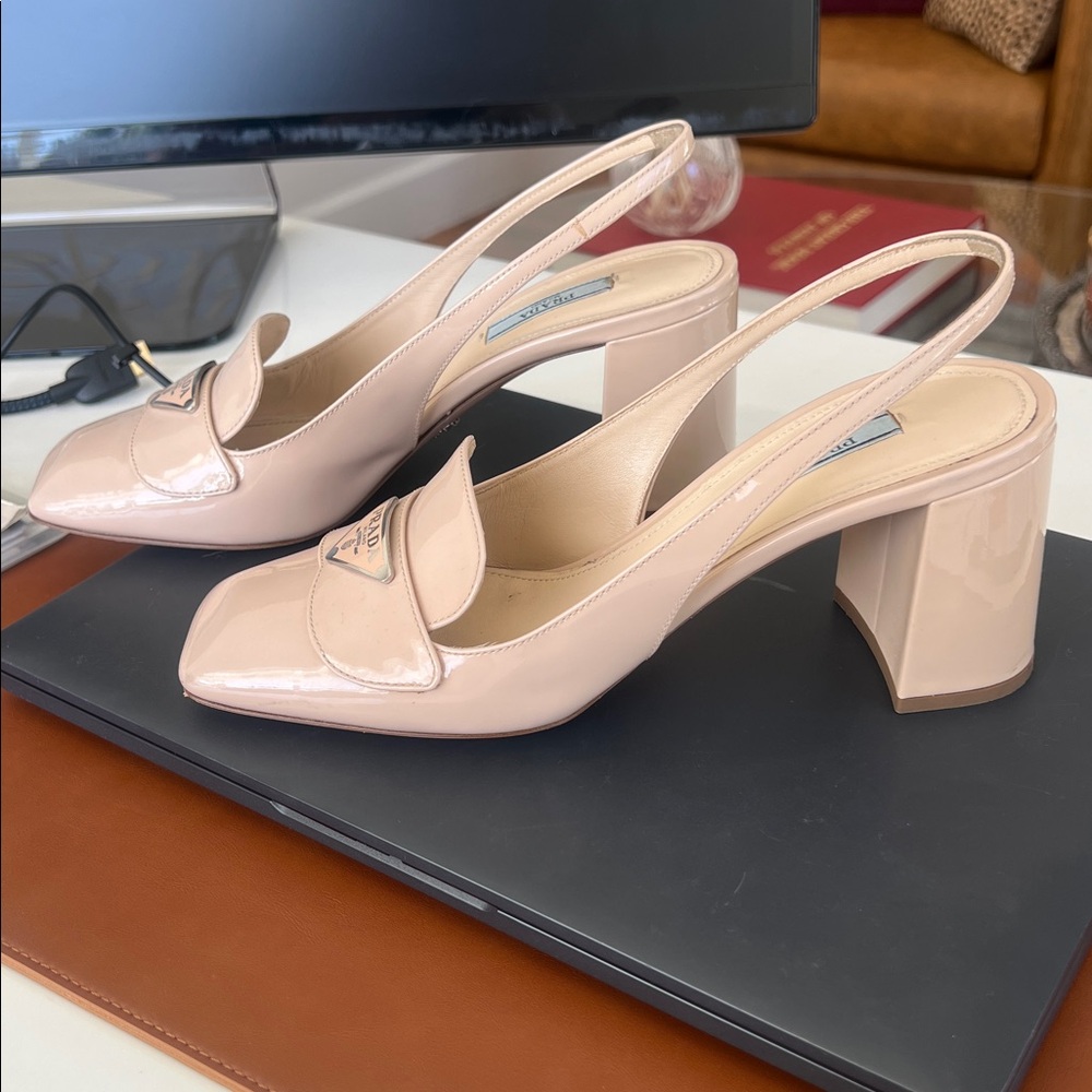 Blush/nude Prada block heel mules size 38 (8 US) - Picture 8 of 9